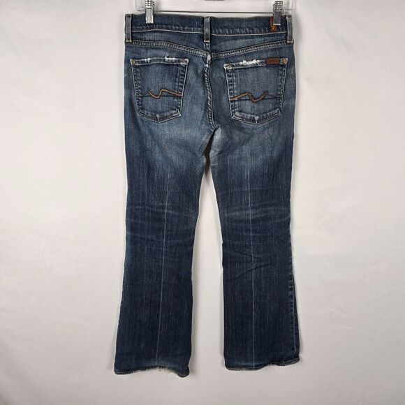 7 For All Mankind Jeans Women's 28 Blue Flare Medium Wash Slight Distress - Picture 9 of 16
